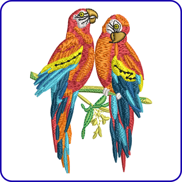 Pair of Scarlet Macaw Embroidery Design