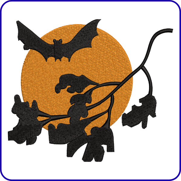 Halloween Bat Moon Embroidery Design