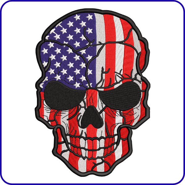 American Flag Skull Embroidery Design