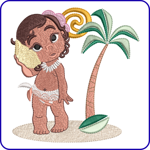 Tropical Island Girl Embroidery Design