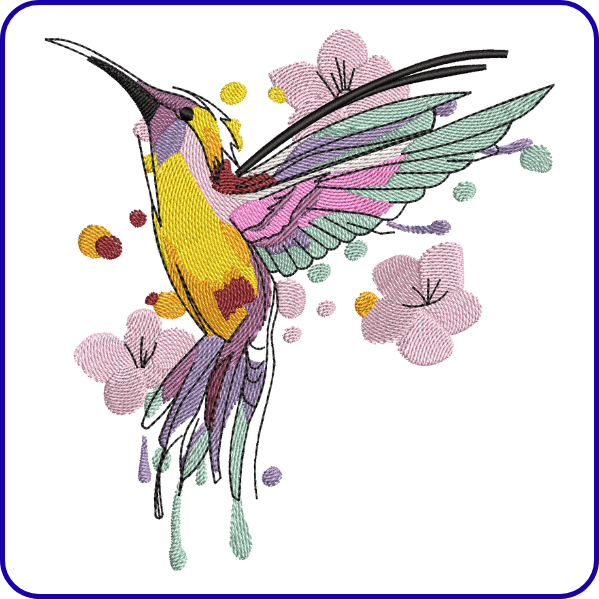 Colorful Hummingbird Embroidery Design