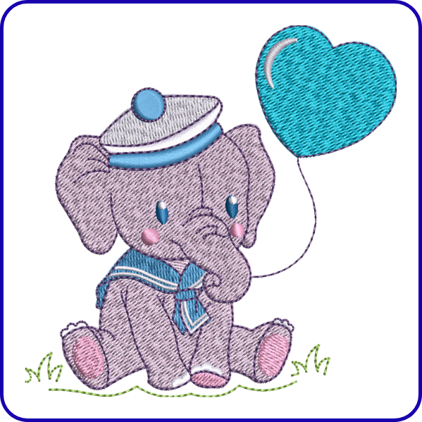 Cute Sailor Baby Elephant Embroidery Design